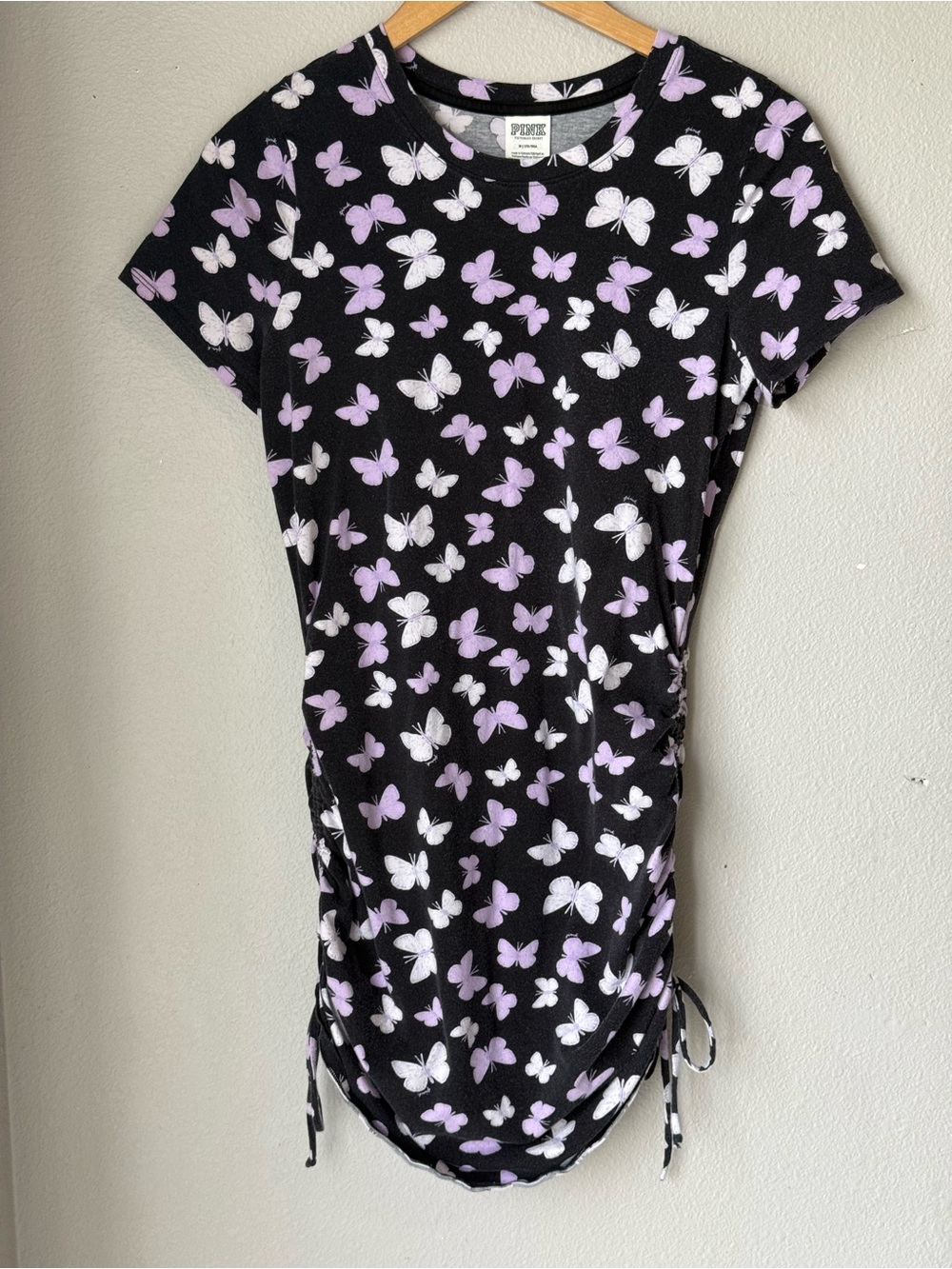 Victoria's Secret Pink Butterfly Adjustable Ruched T-Shirt Dress Women’s Size M